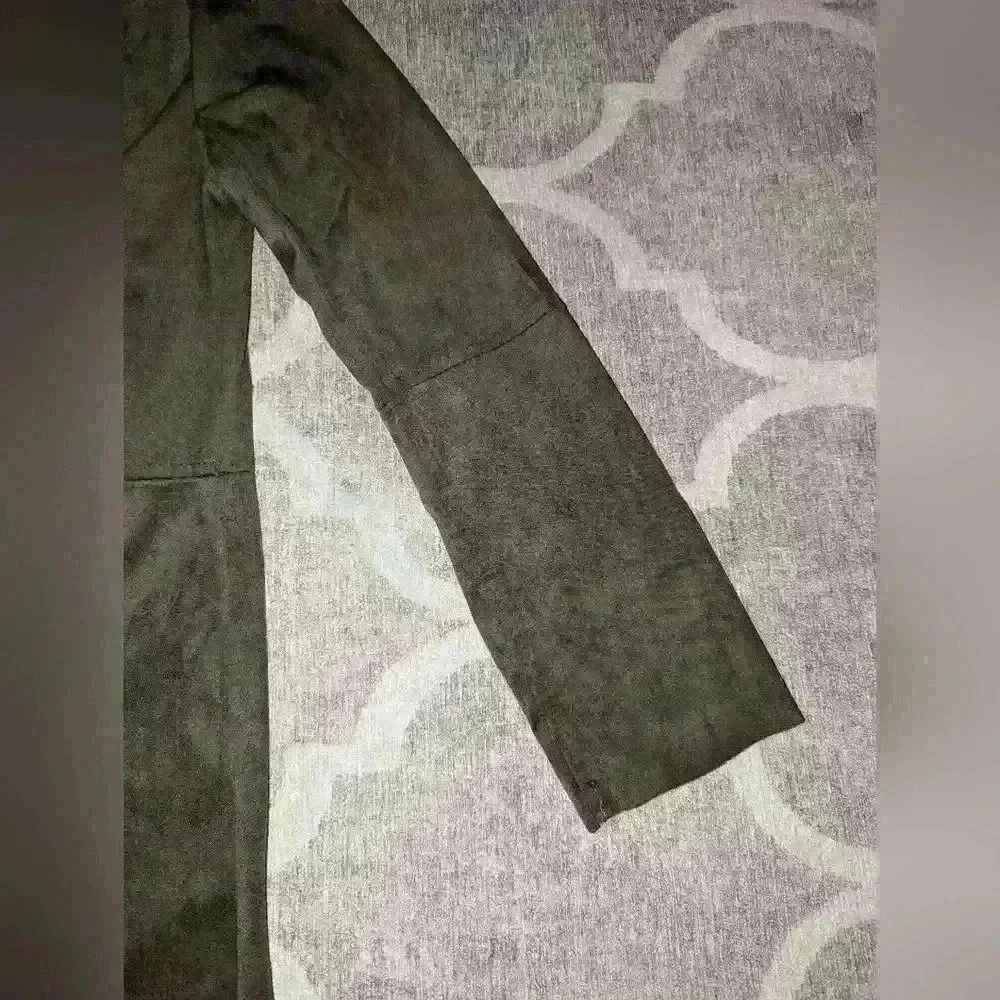 Max Studio Olive Green Faux Suede Coat Size M Faux Leather